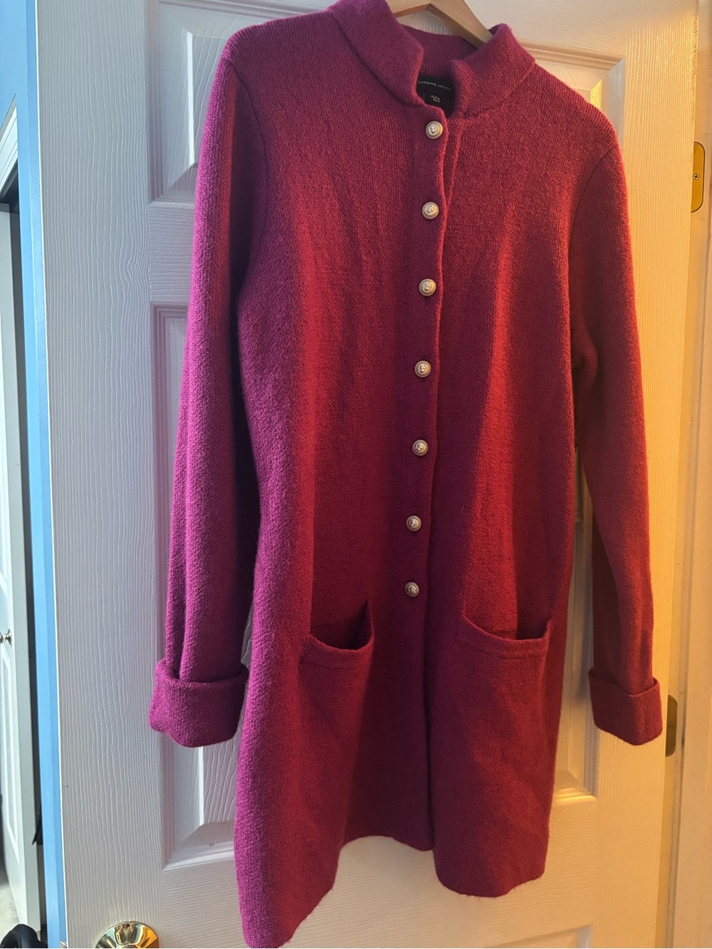 Adrienne Vittadini Raspberry/Magenta Button-Front Knit Cardigan Coat NWT